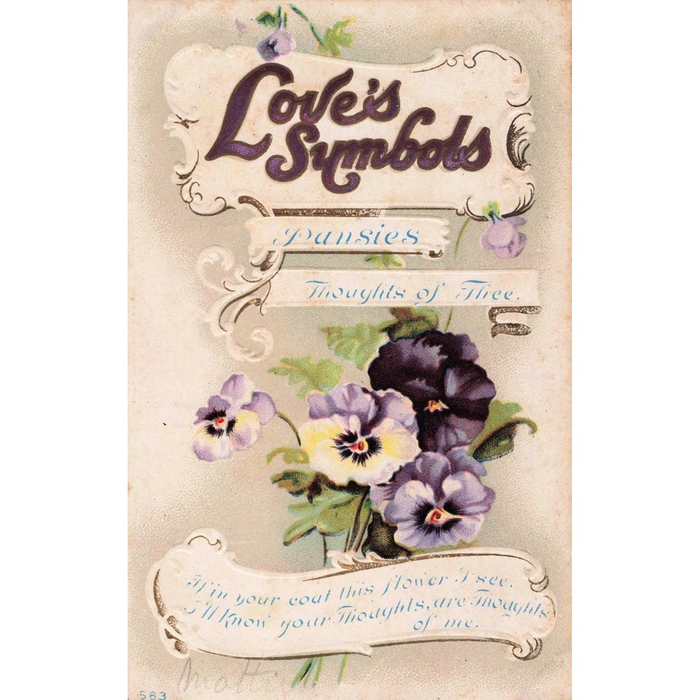 Antique Love's Symbols Pansies Embossed Postcard Floral Thoughts of Thee VG- - Picture 1 of 2